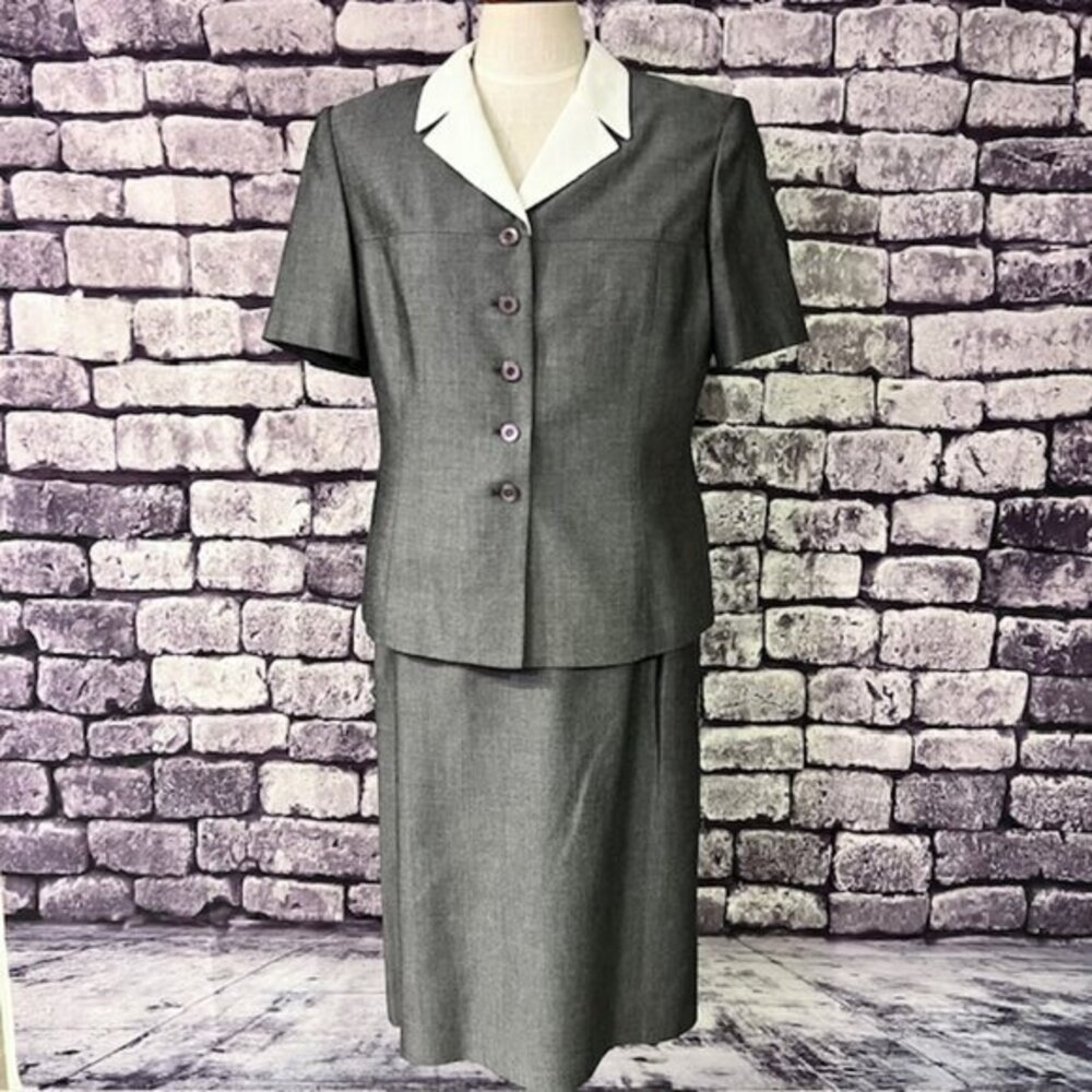 Dillards By Kasper Vintage Black & White Tweek Skirt Suit Size 12P
